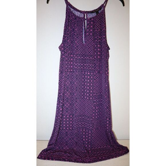 Banana Republic Women Petite Sz S Purple/Navy Geometric Keyhole Halter Dress $70 - Picture 1 of 12